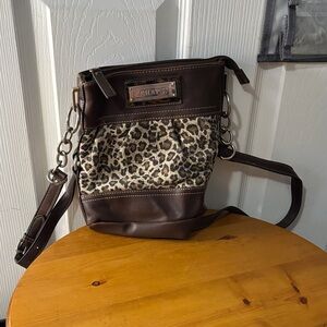 Chaps Brown and Leopard Print Crossbody Bag